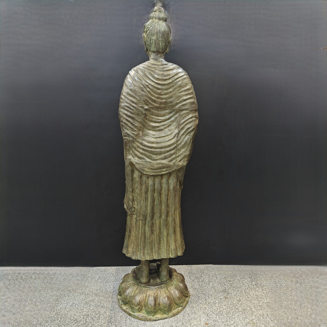 Brass Vintage Large Standing Buddha Statue Green Patina Finish 6.5 Feet
