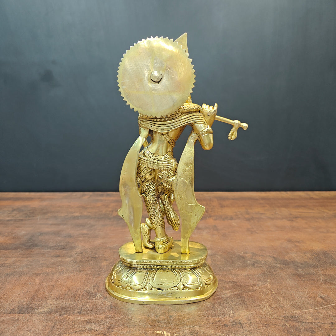 Brass Standing Krishna Idol Golden Finish For Home Decor 11.5 Inch