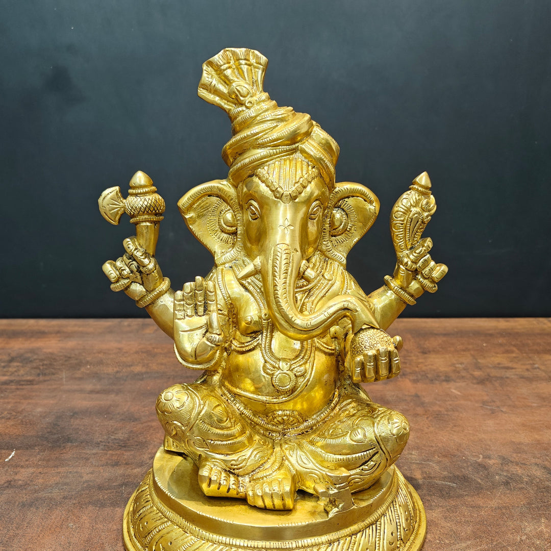 Brass Unique Ganesha Statue Golden Finish For Home Decor 11 Inch
