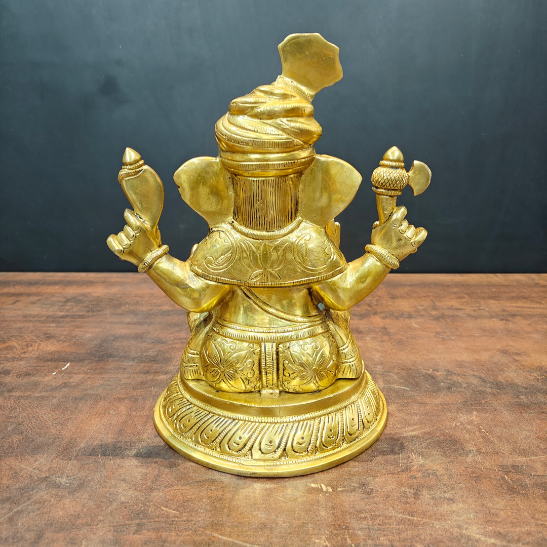 Brass Unique Ganesha Statue Golden Finish For Home Decor 11 Inch