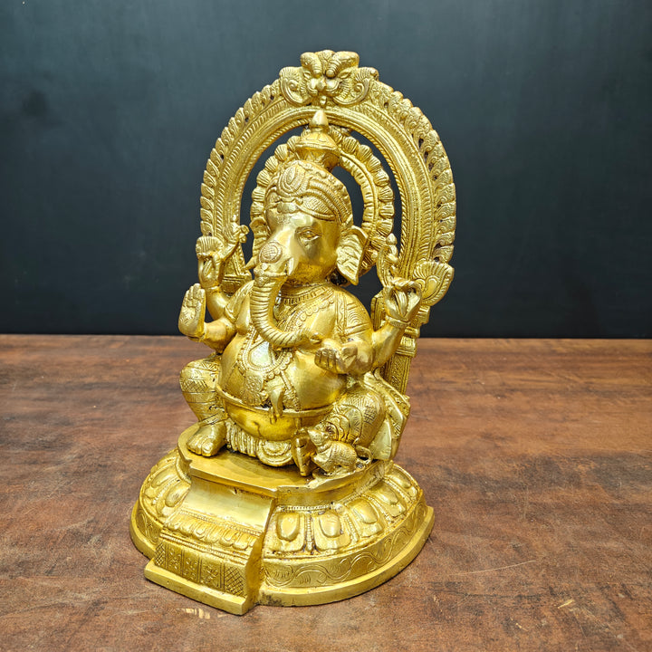Brass Lord Ganesha Statue Golden Finish 11 Inch