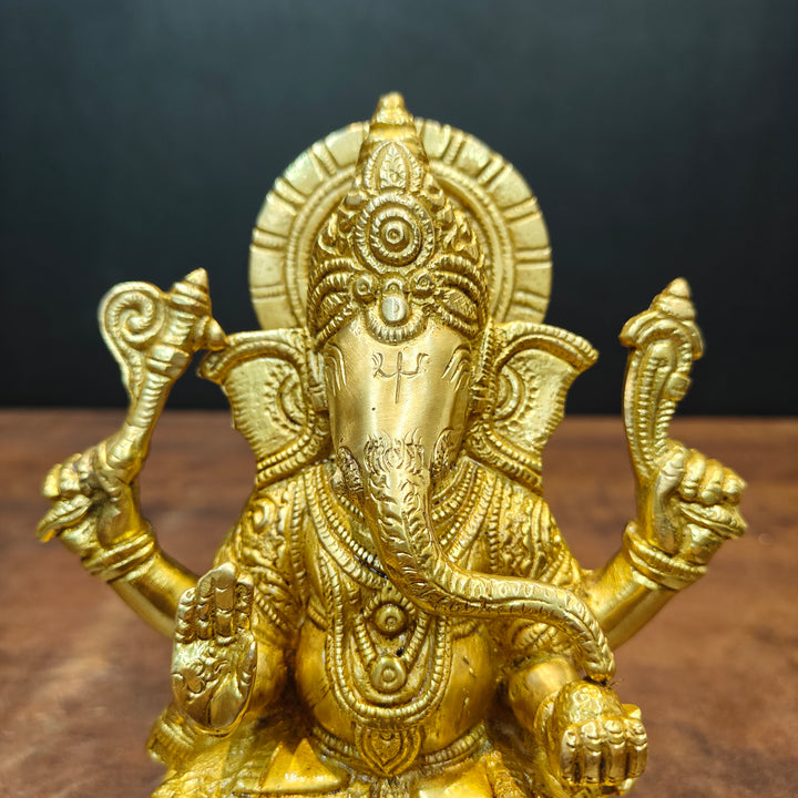 Brass Ganesha Idol Golden Finish For Home Temple Decor 7 Inch