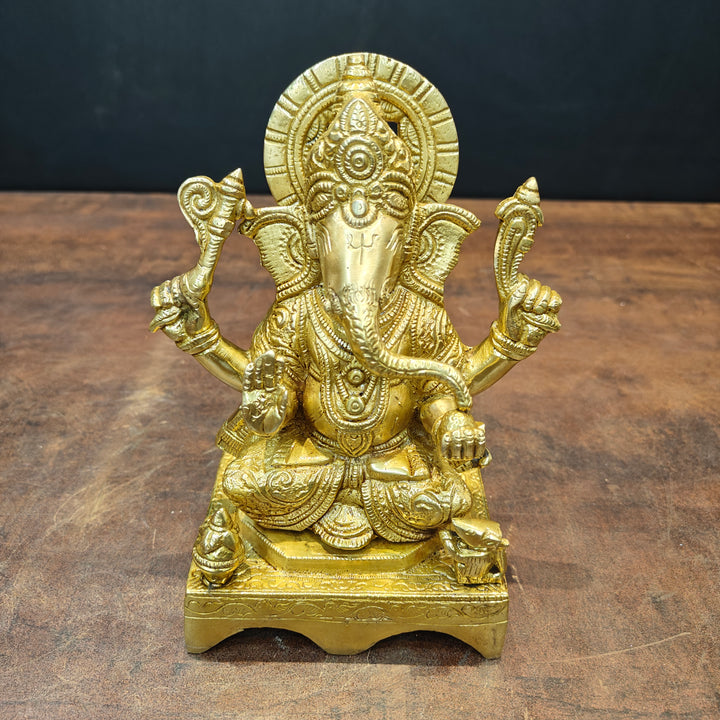 Brass Ganesha Idol Golden Finish For Home Temple Decor 7 Inch