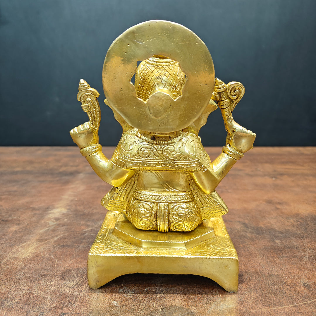 Brass Ganesha Idol Golden Finish For Home Temple Decor 7 Inch