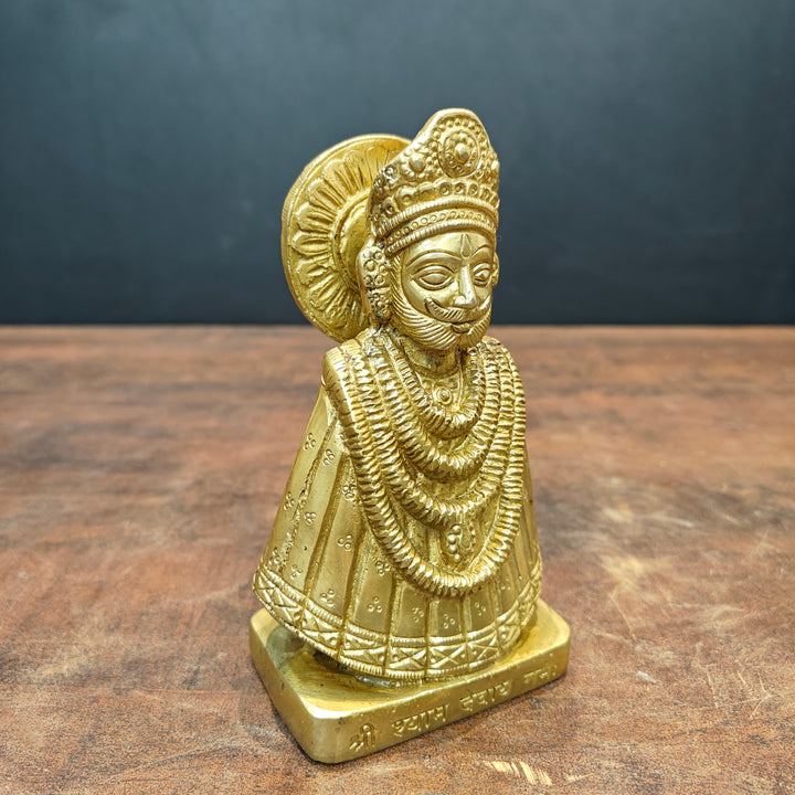 Brass Khatu Shyam Baba Statue Golden Finish For Home Temple Decor 6 Inch