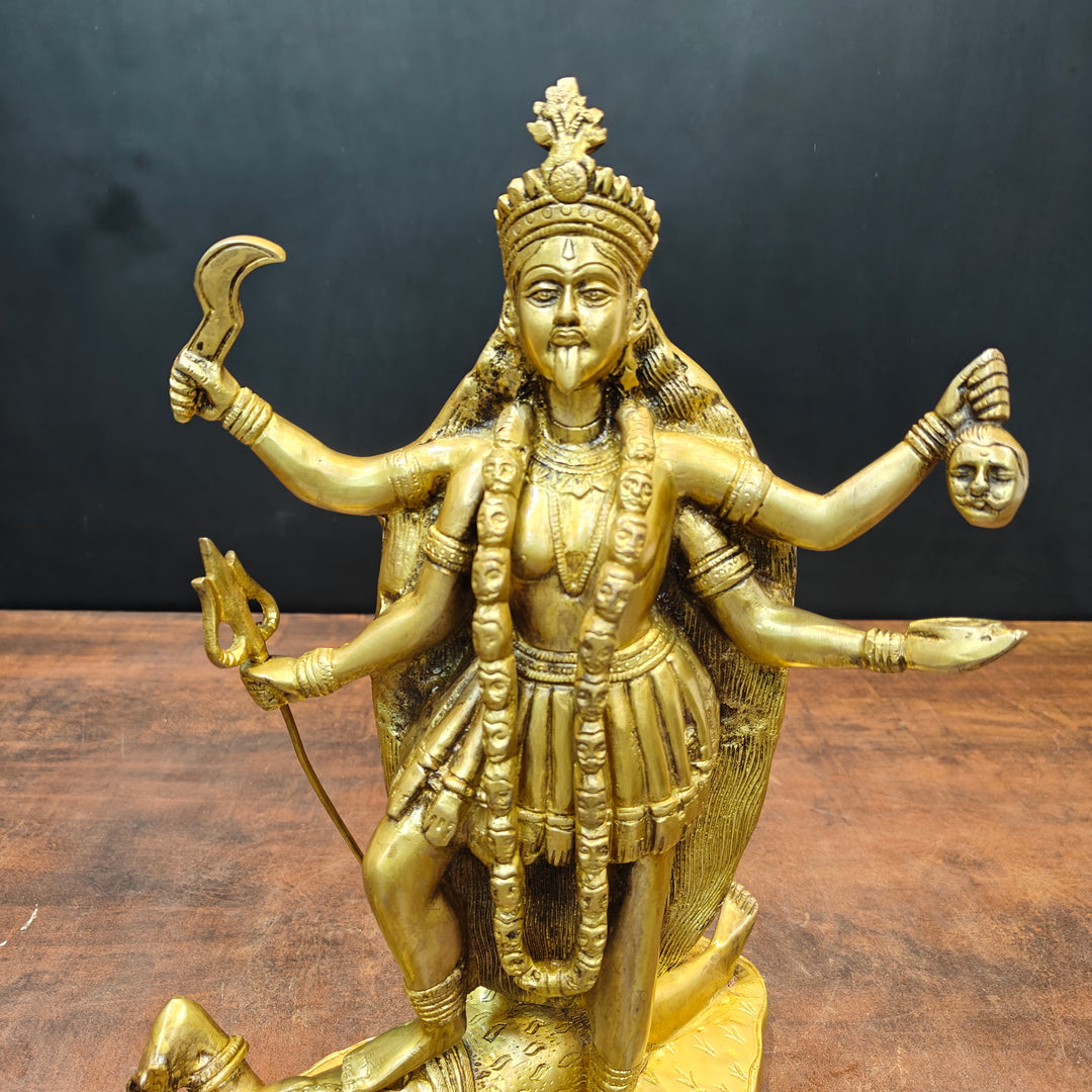 Brass Hindu Goddess Kali Mata Idol Kalka Maa Golden Finish 14 Inches