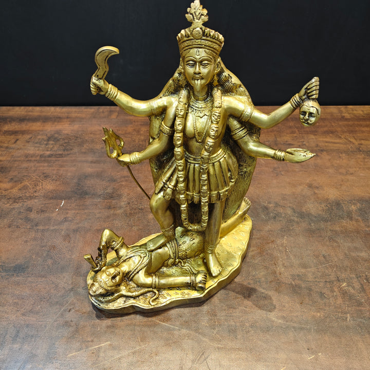Brass Hindu Goddess Kali Mata Idol Kalka Maa Golden Finish 14 Inches
