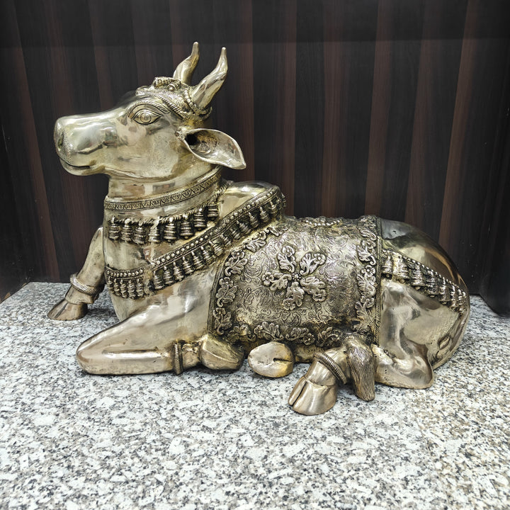 Brass Large Nandi Sculpture Antique Finish 33 inches