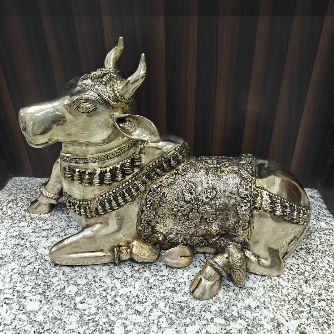 Brass Large Nandi Sculpture Antique Finish 33 inches