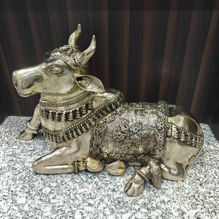 Brass Large Nandi Sculpture Antique Finish 33 inches