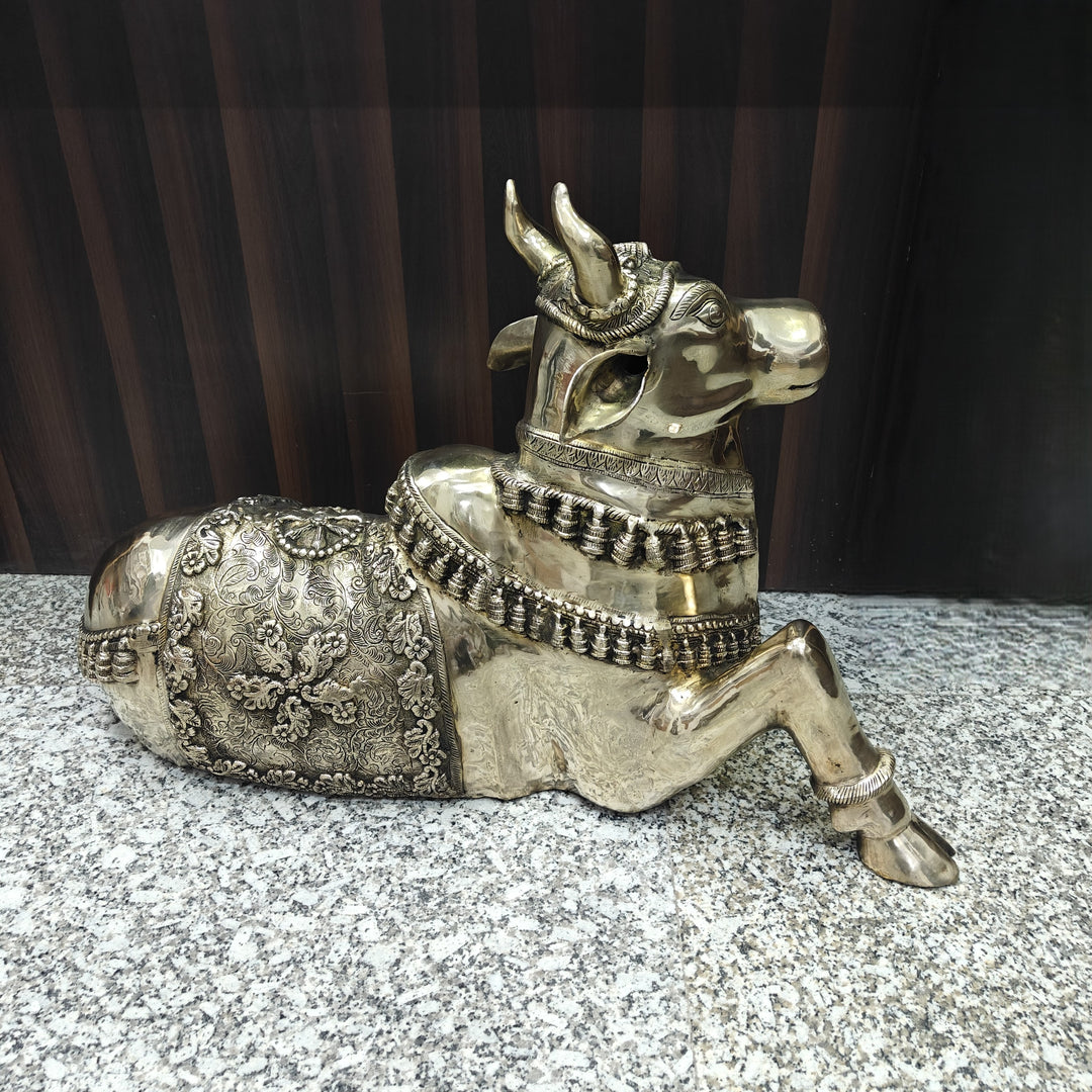 Brass Large Nandi Sculpture Antique Finish 33 inches