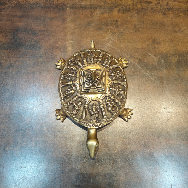 Brass Dashavtar Vishnu Shree Yantra on Tortoise 13 Inch