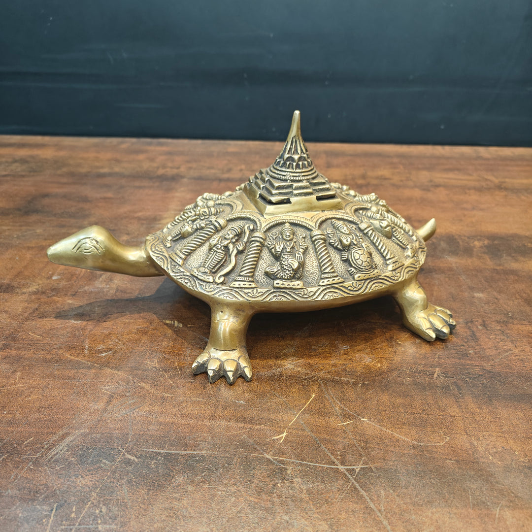 Brass Dashavtar Vishnu Shree Yantra on Tortoise 13 Inch