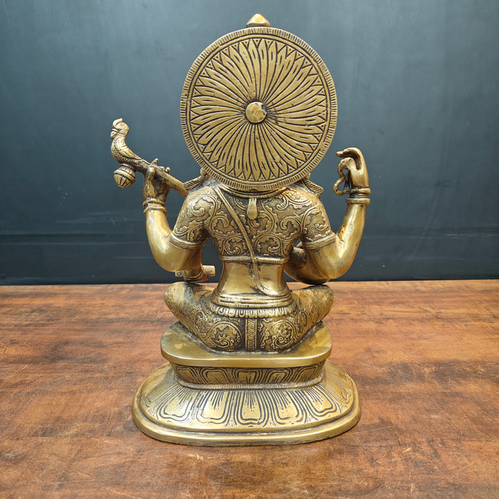 Brass Goddess Saraswati Idol Playing With Veena Antique Finish 15 Inch