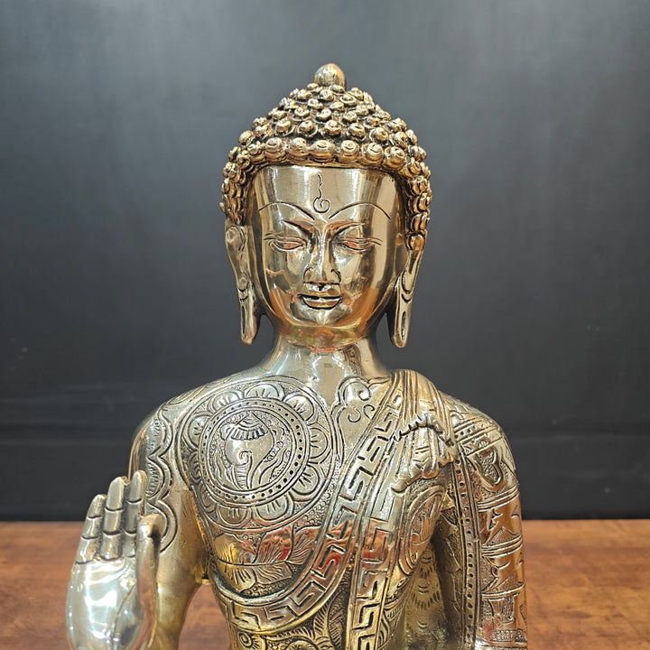 Brass Blessing Buddha Statue Antique Finish For Home Decor 14 Inch