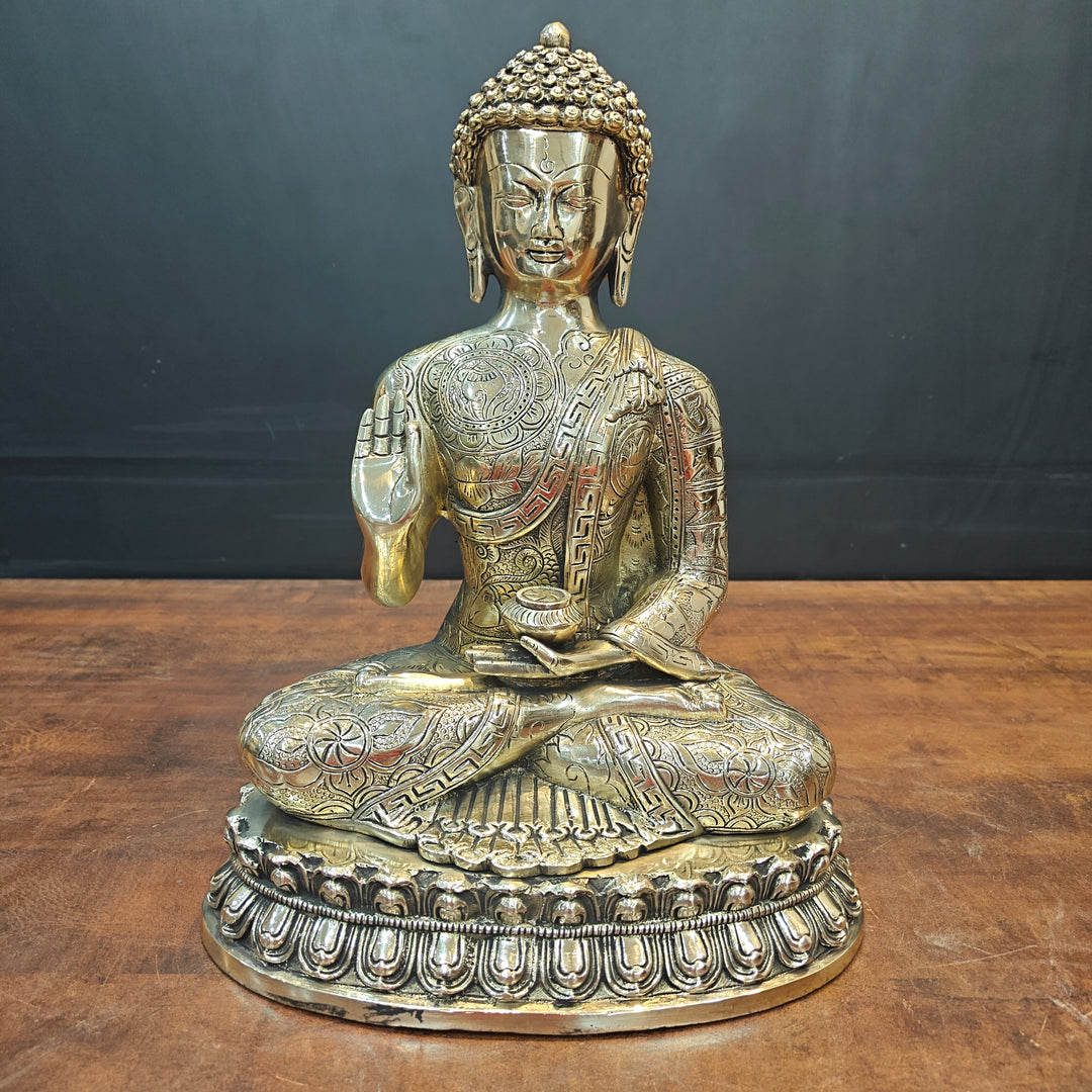 Brass Blessing Buddha Statue Antique Finish For Home Decor 14 Inch