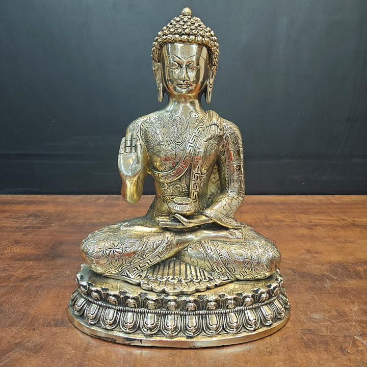 Brass Blessing Buddha Statue Antique Finish For Home Decor 14 Inch