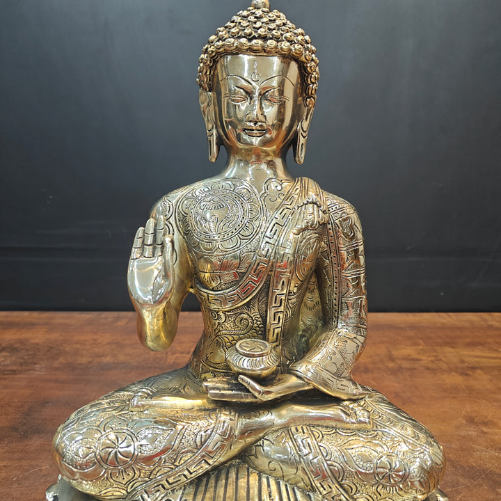 Brass Blessing Buddha Statue Antique Finish For Home Decor 14 Inch