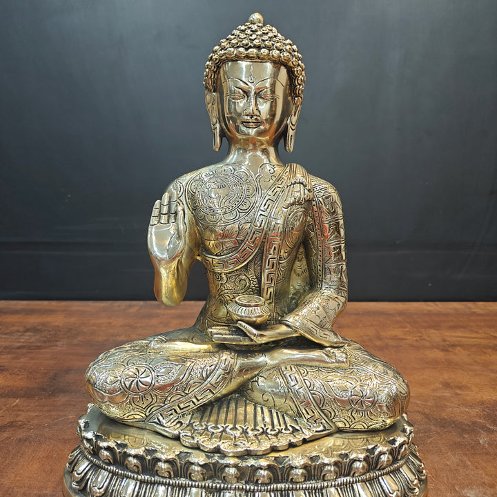 Brass Blessing Buddha Statue Antique Finish For Home Decor 14 Inch