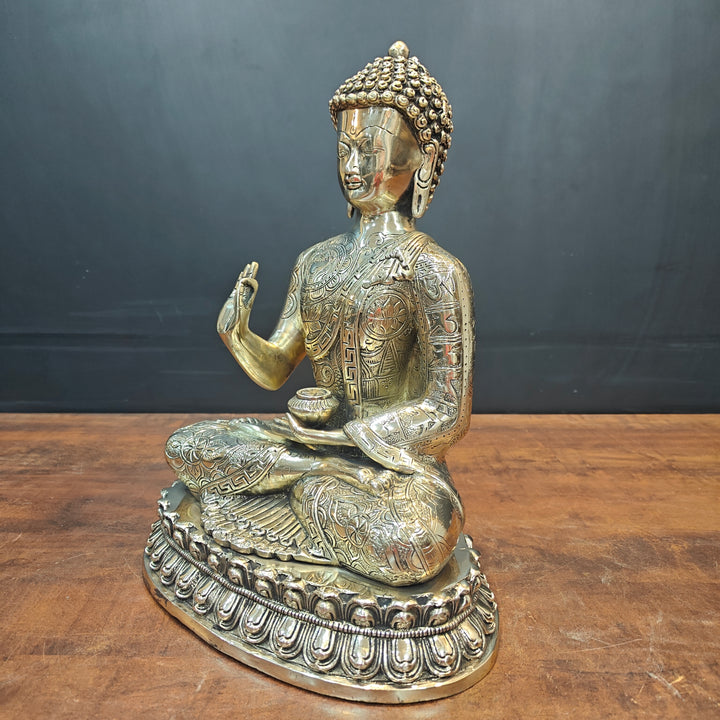 Brass Blessing Buddha Statue Antique Finish For Home Decor 14 Inch