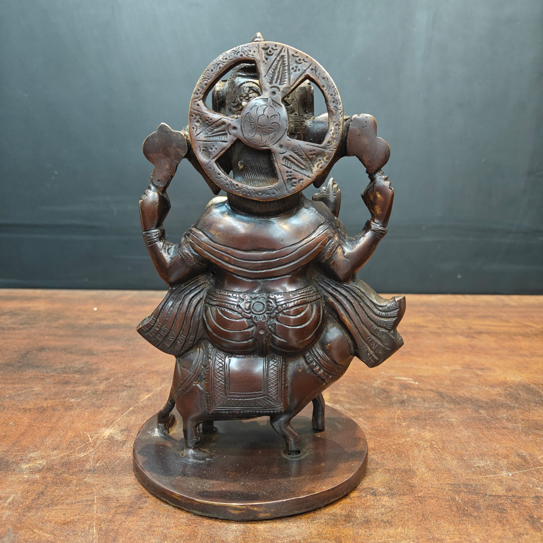 Brass Ganesha Idol Sitting On Mouse Antique Finish 10 Inch