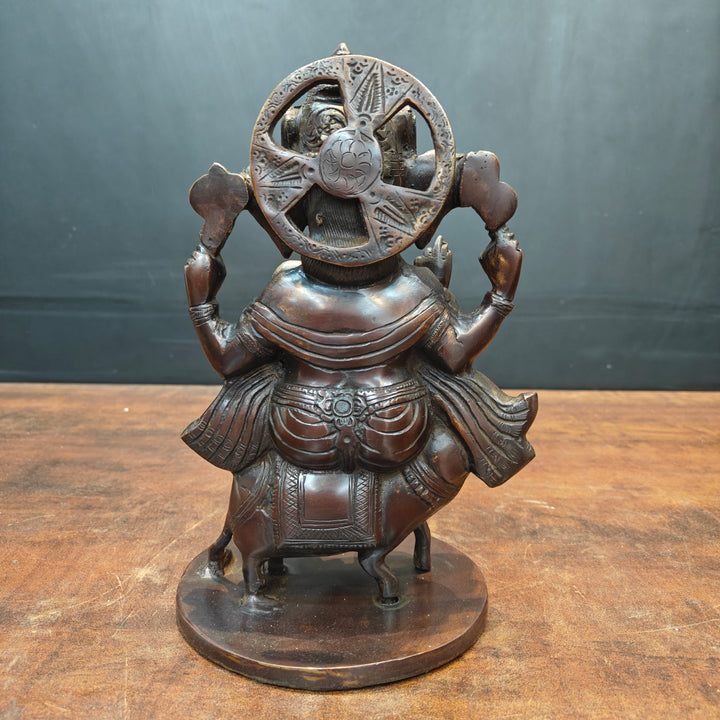 Brass Ganesha Idol Sitting On Mouse Antique Finish 10 Inch