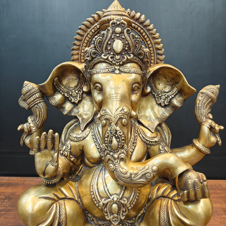 Brass Lord Ganesha Idol Antique Finish For Home Decor 2 Feet