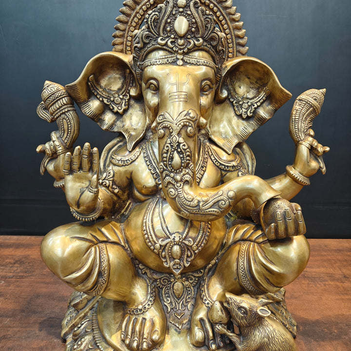 Brass Lord Ganesha Idol Antique Finish For Home Decor 2 Feet
