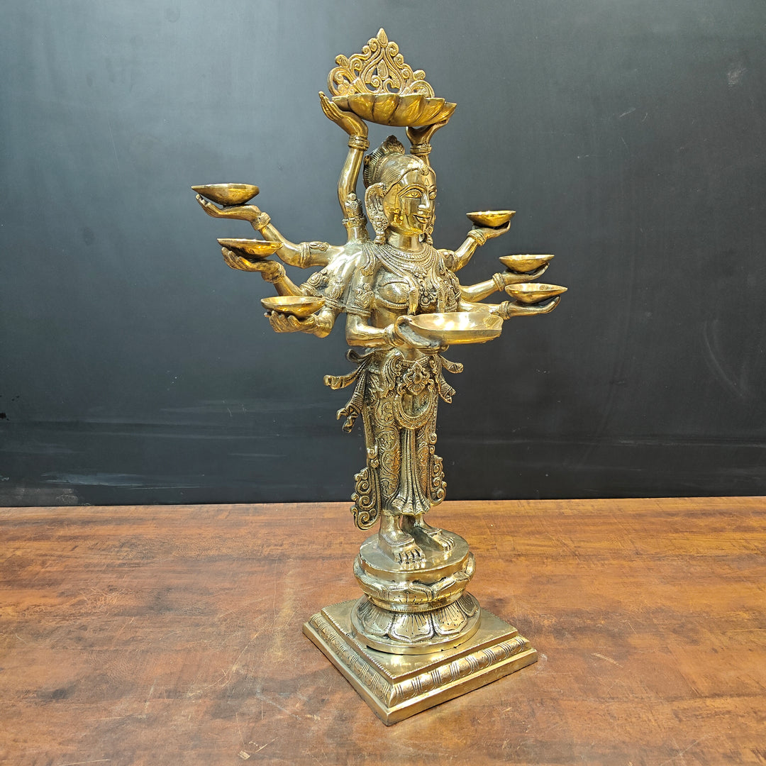 Brass Deeplakshmi Pavaai Vilakku Statue For Pooja Room Home Decor 28 Inch