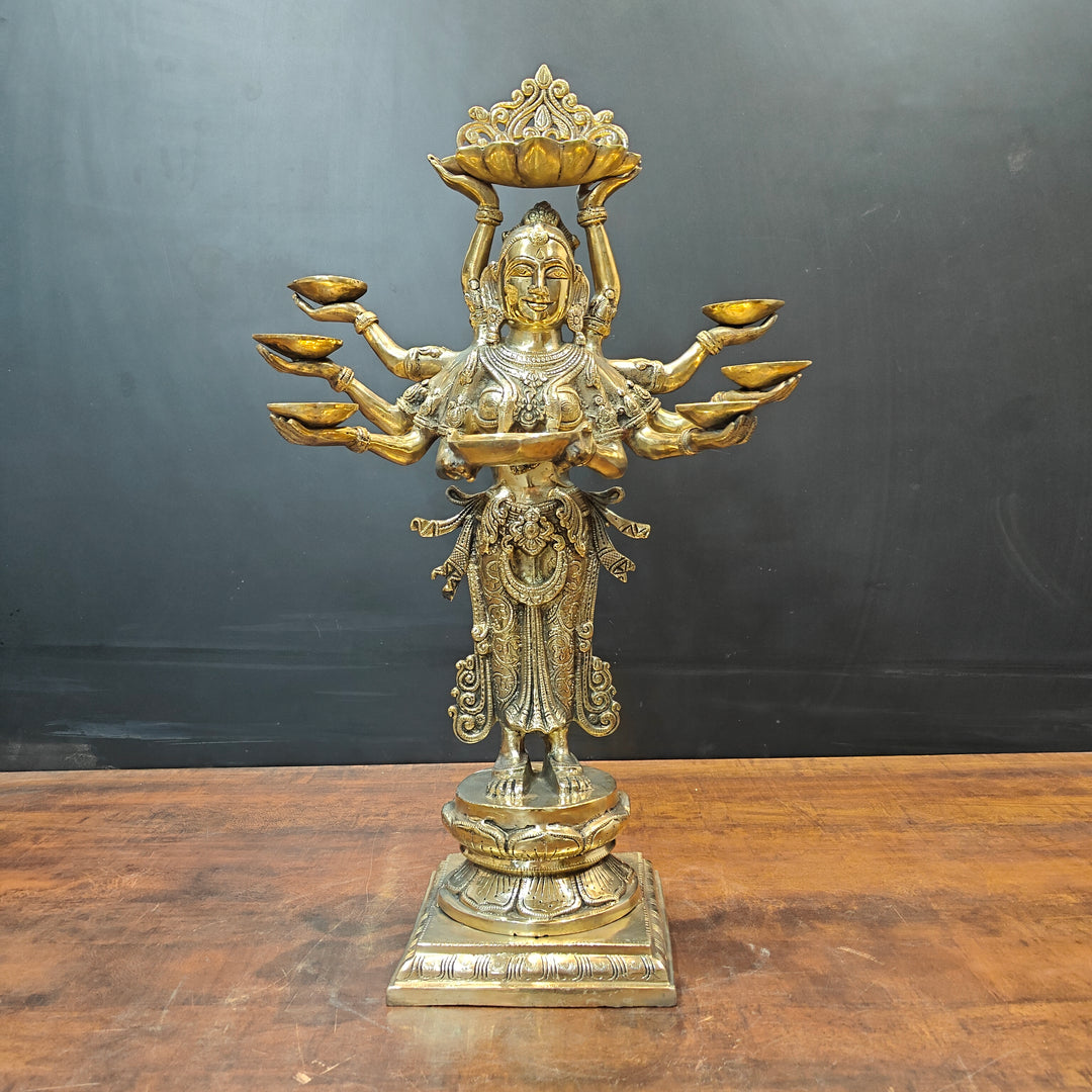 Brass Deeplakshmi Pavaai Vilakku Statue For Pooja Room Home Decor 28 Inch