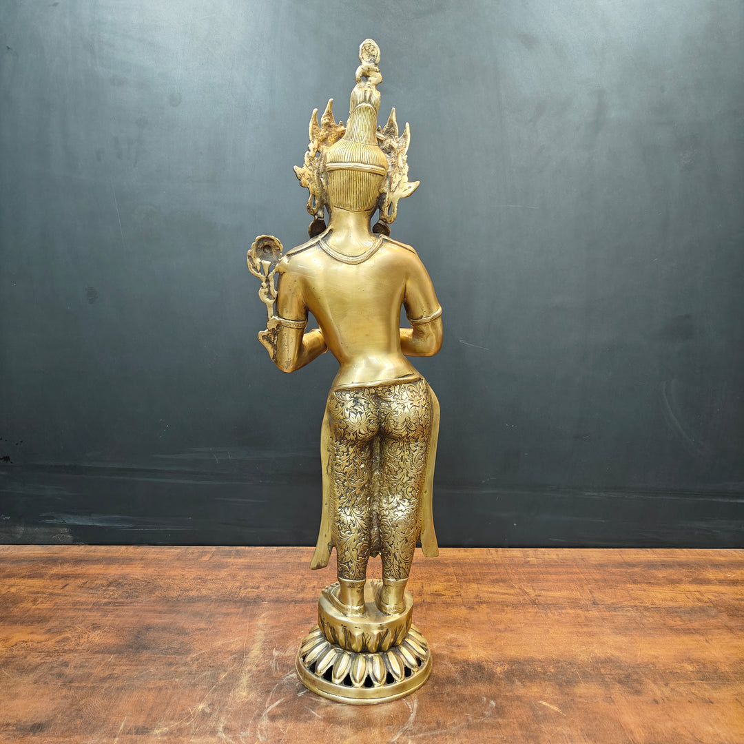 Brass Standing Tibetan Buddhist Goddess Tara in Namaskar Mudra 2.5 Feet