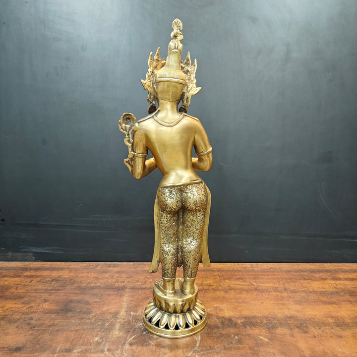 Brass Standing Tibetan Buddhist Goddess Tara in Namaskar Mudra 2.5 Feet