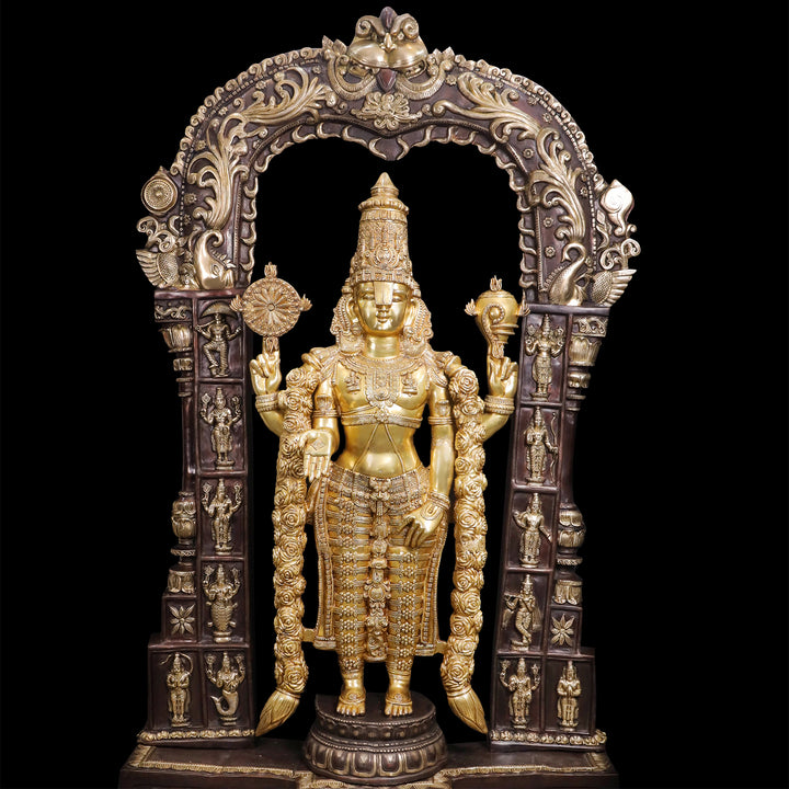 Brass Super Large Tirupati Balaji Venkateshvara Idol With Kirtimukha Throne 7.5 Feet