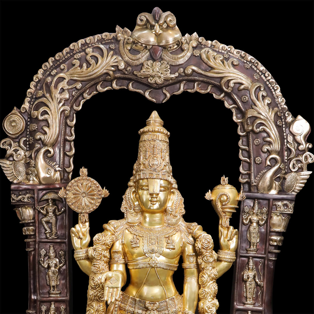 Brass Super Large Tirupati Balaji Venkateshvara Idol With Kirtimukha Throne 7.5 Feet