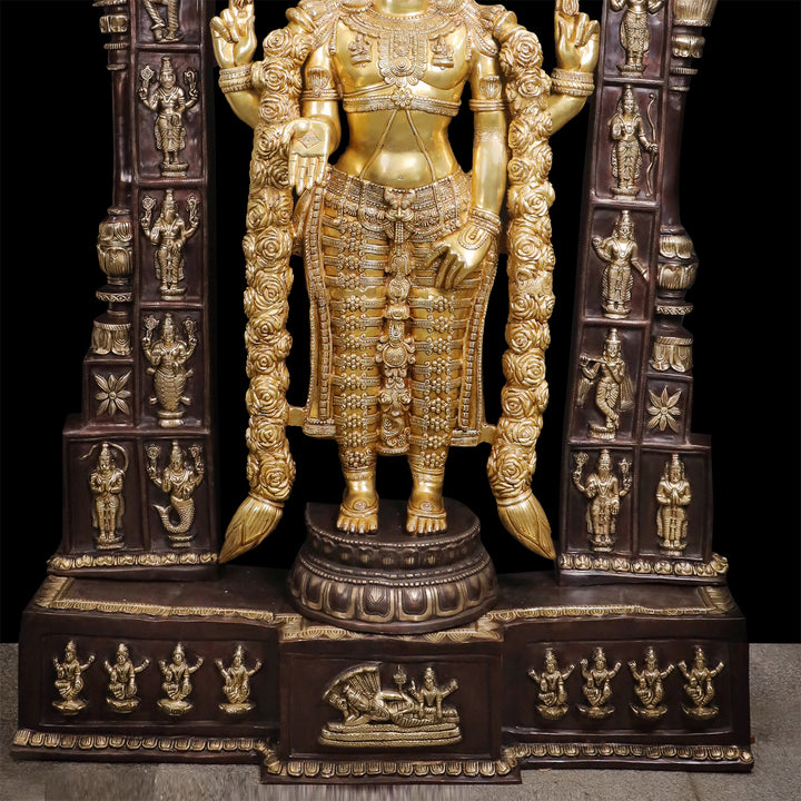Brass Super Large Tirupati Balaji Venkateshvara Idol With Kirtimukha Throne 7.5 Feet