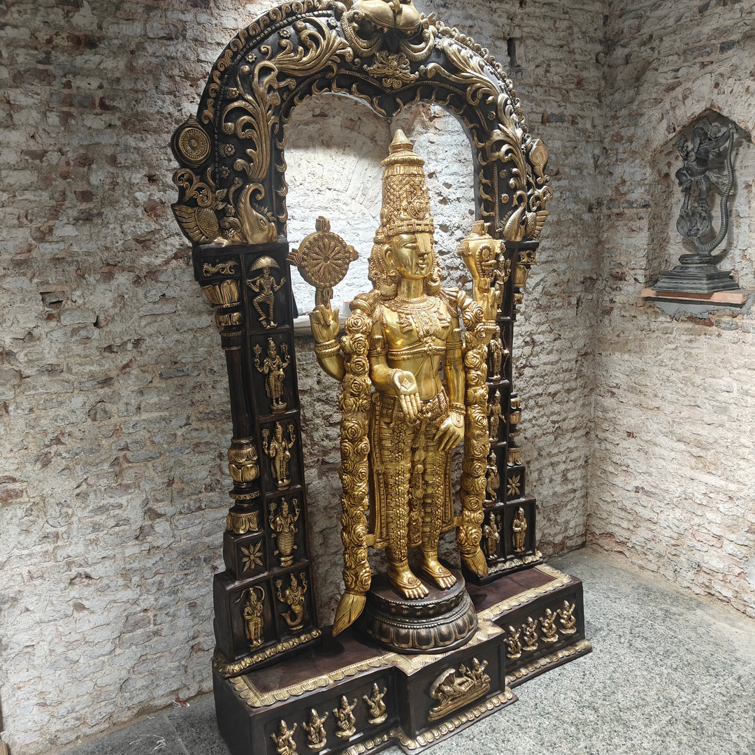 Brass Super Large Tirupati Balaji Venkateshvara Idol With Kirtimukha Throne 7.5 Feet