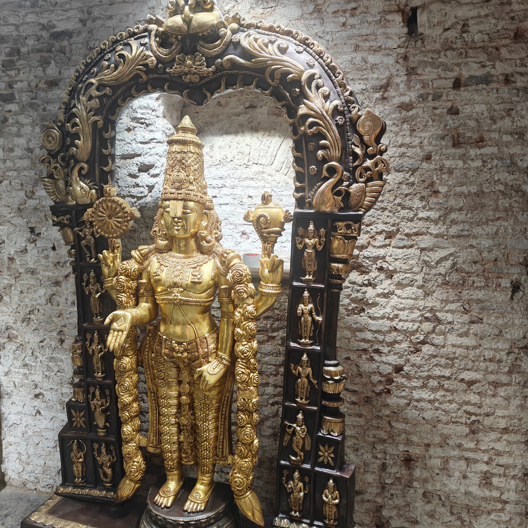 Brass Super Large Tirupati Balaji Venkateshvara Idol With Kirtimukha Throne 7.5 Feet
