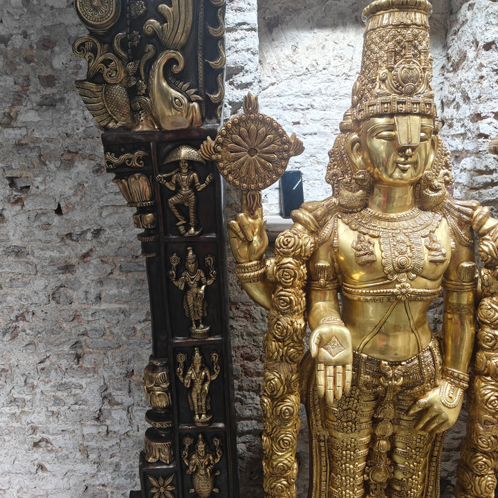 Brass Super Large Tirupati Balaji Venkateshvara Idol With Kirtimukha Throne 7.5 Feet
