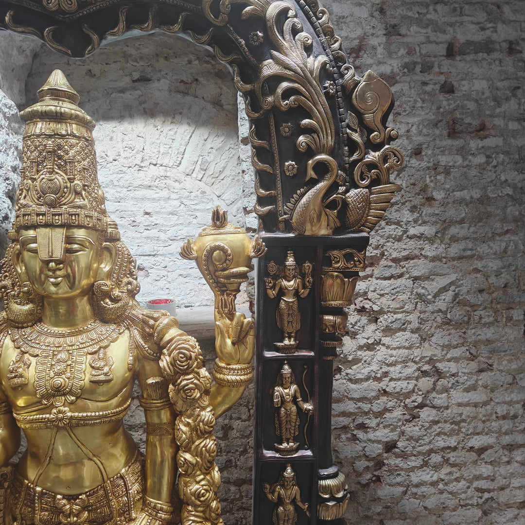 Brass Super Large Tirupati Balaji Venkateshvara Idol With Kirtimukha Throne 7.5 Feet