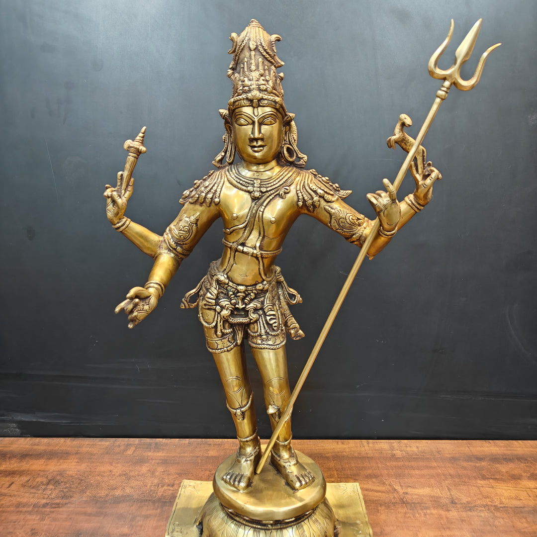 Brass Standing Lord Shiva as Pashupatinath Statue 32 Inches