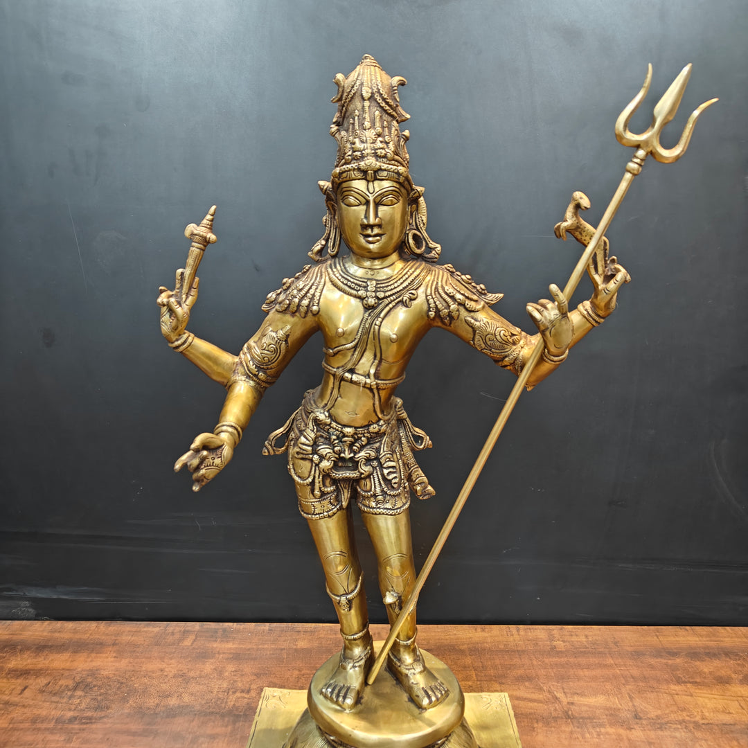 Brass Standing Lord Shiva as Pashupatinath Statue 32 Inches