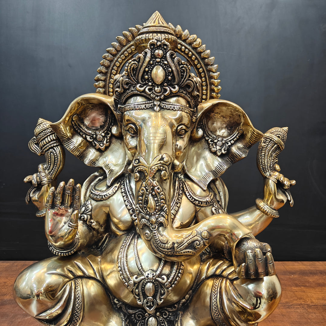 Brass Ganesha Statue Antique Finish For Home Decor 2 Feet