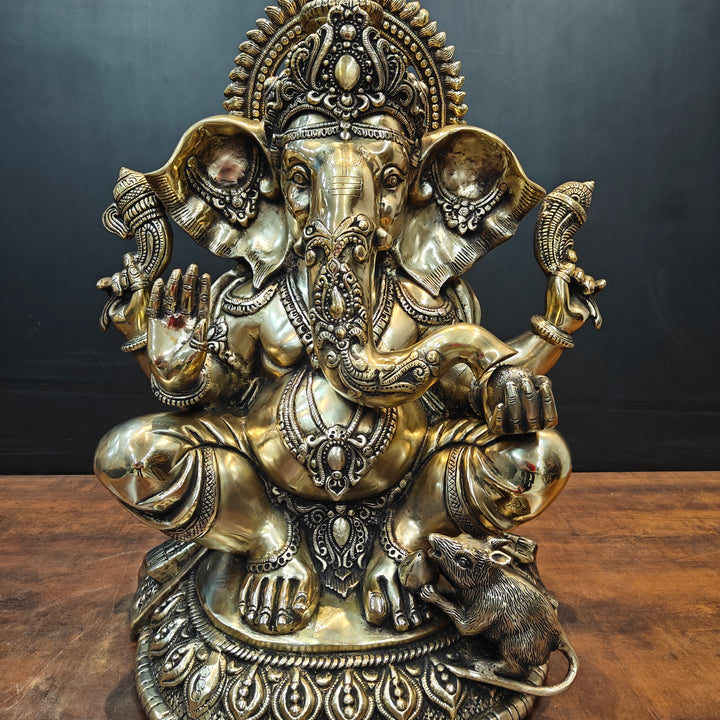 Brass Ganesha Statue Antique Finish For Home Decor 2 Feet