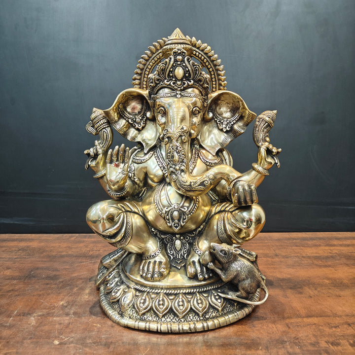 Brass Ganesha Statue Antique Finish For Home Decor 2 Feet