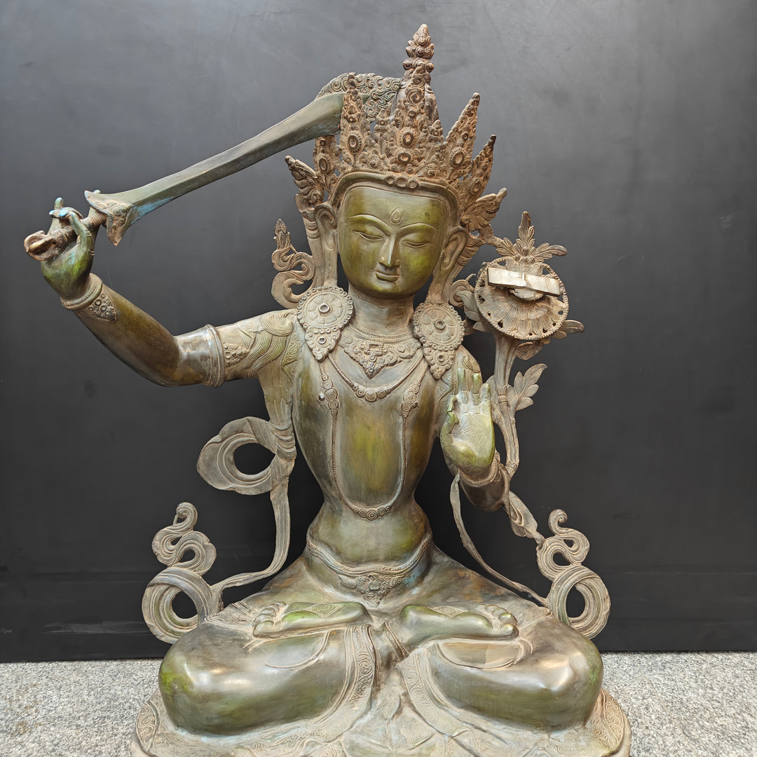 Brass Large Buddhism Goddess Manjushri Statue Tibetan Buddhist Deity 3 Feet