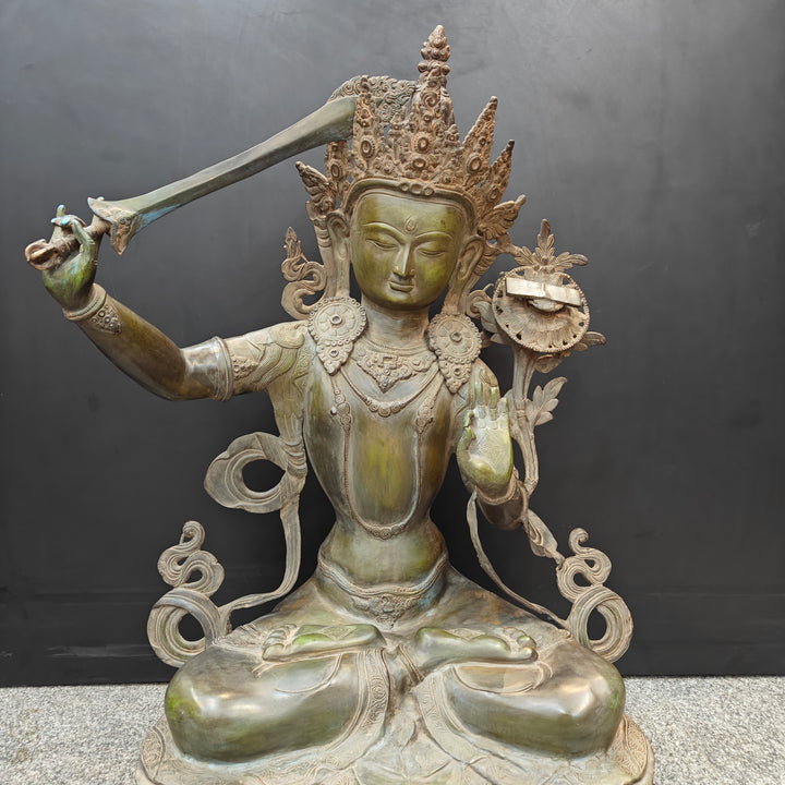 Brass Large Buddhism Goddess Manjushri Statue Tibetan Buddhist Deity 3 Feet