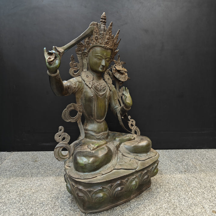 Brass Large Buddhism Goddess Manjushri Statue Tibetan Buddhist Deity 3 Feet