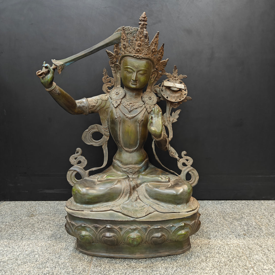 Brass Large Buddhism Goddess Manjushri Statue Tibetan Buddhist Deity 3 Feet