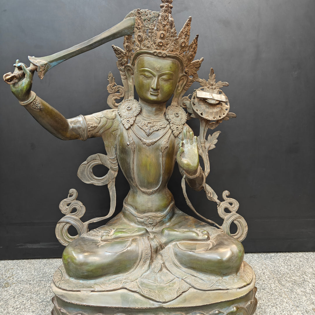 Brass Large Buddhism Goddess Manjushri Statue Tibetan Buddhist Deity 3 Feet