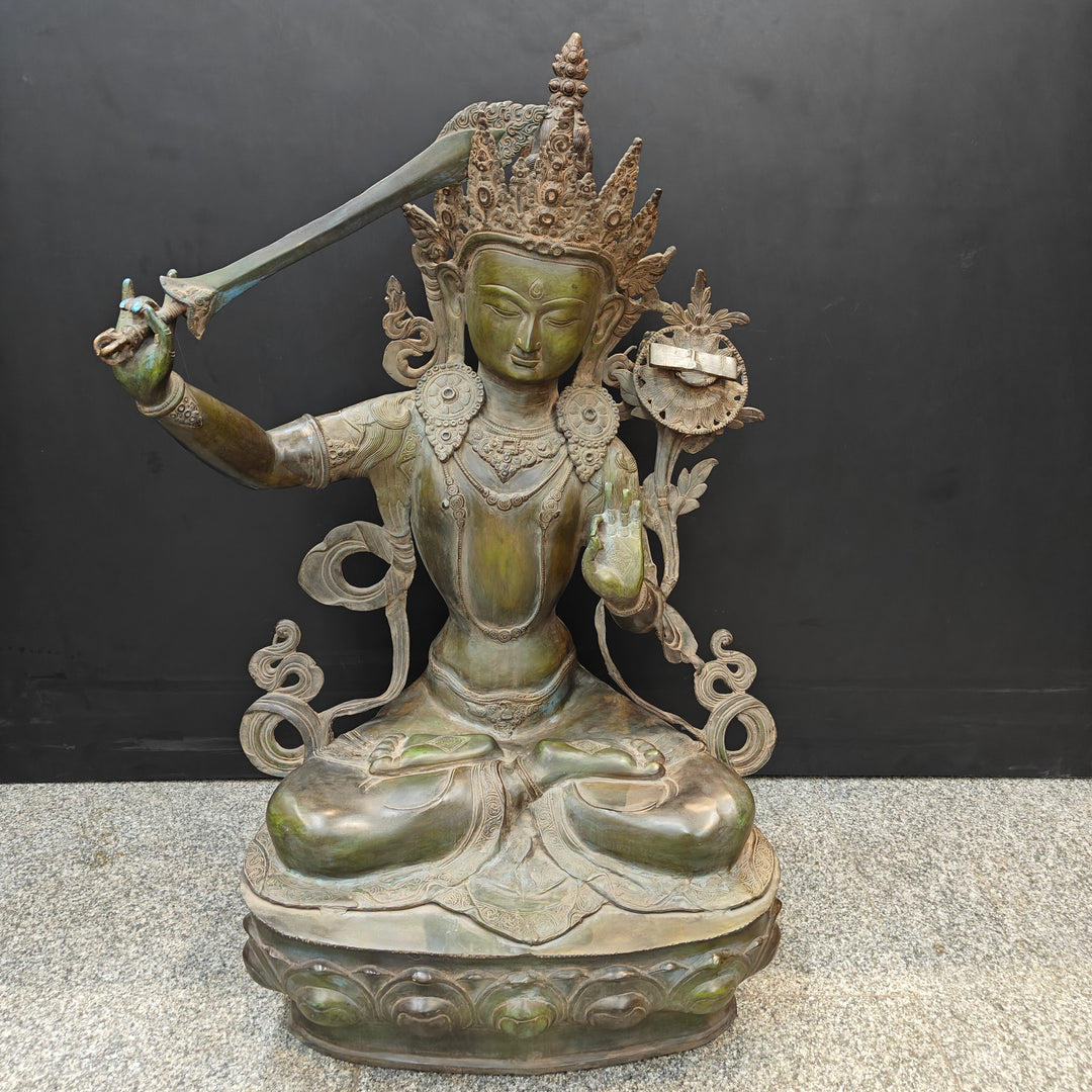 Brass Large Buddhism Goddess Manjushri Statue Tibetan Buddhist Deity 3 Feet